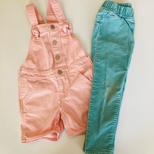 Gap Spring Bundle 🌸 Pink Short Overalls and Blue Corduroy Pull Up Pants. Size 4